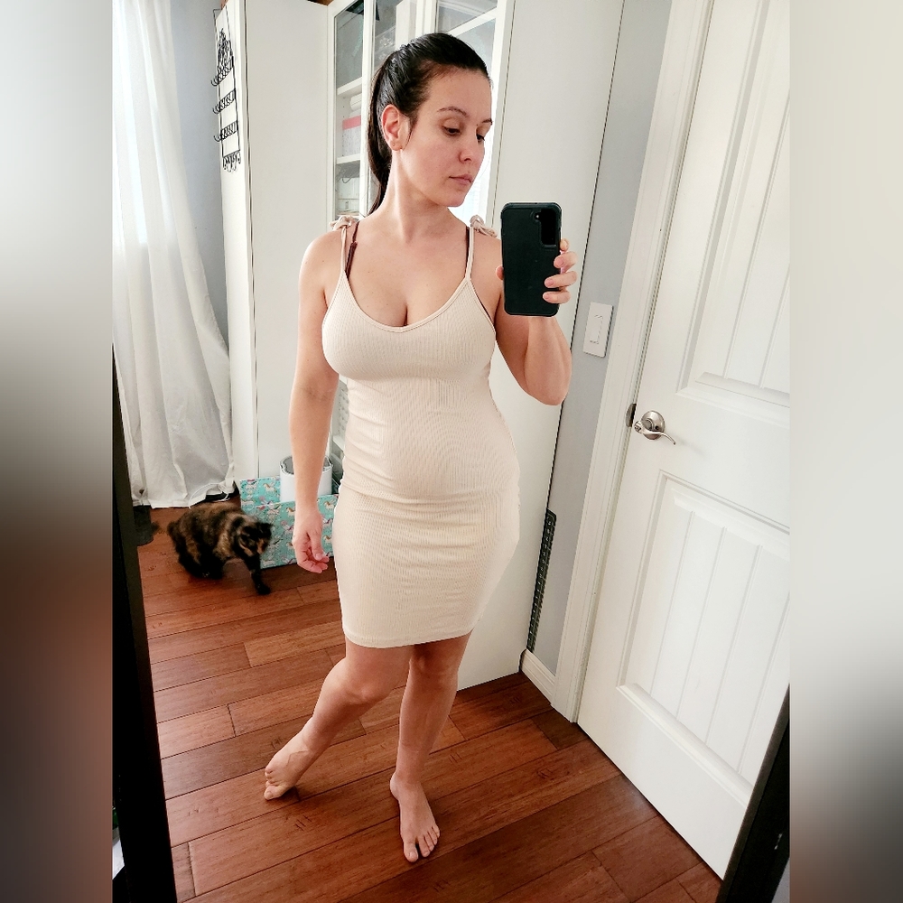 SHEIN Beige Ribbed Mini Dress